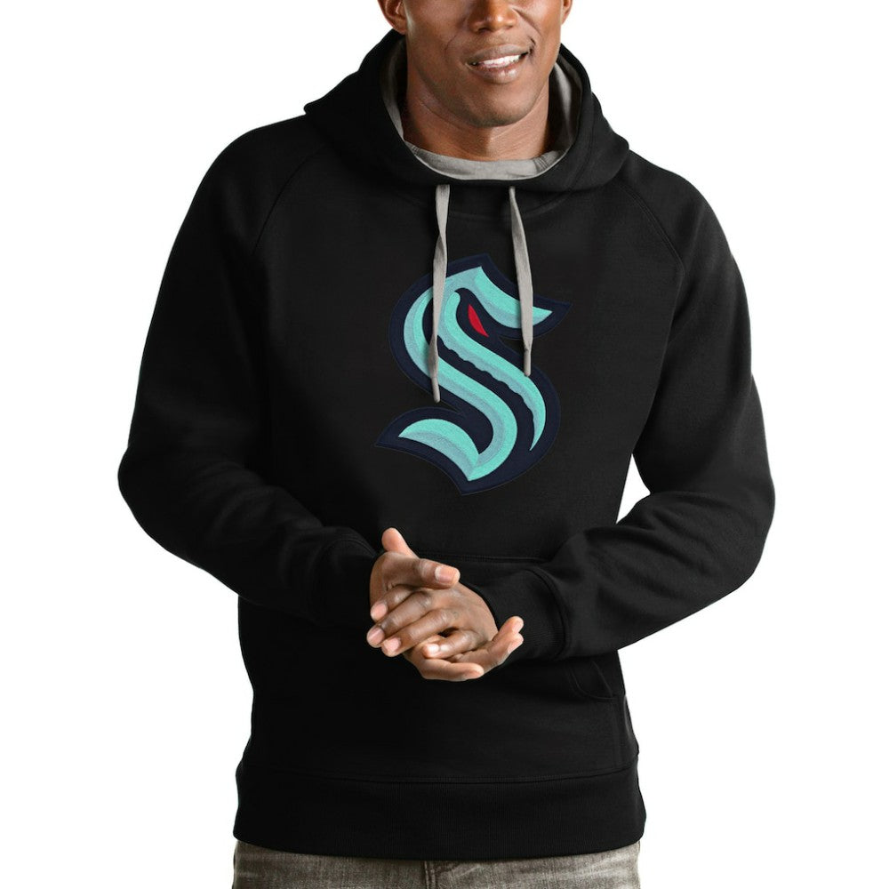 Seattle Kraken Antigua Logo Victory Pullover Hoodie - Black | US 4572053