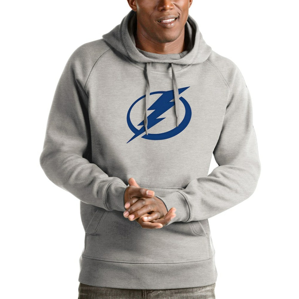 Tampa Bay Lightning Antigua Logo Victory Pullover Hoodie - Heathered Gray | US 4572066