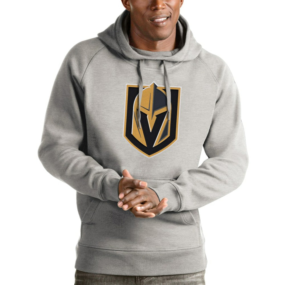 Vegas Golden Knights Antigua Logo Victory Pullover Hoodie - Heathered Gray | US 4572082