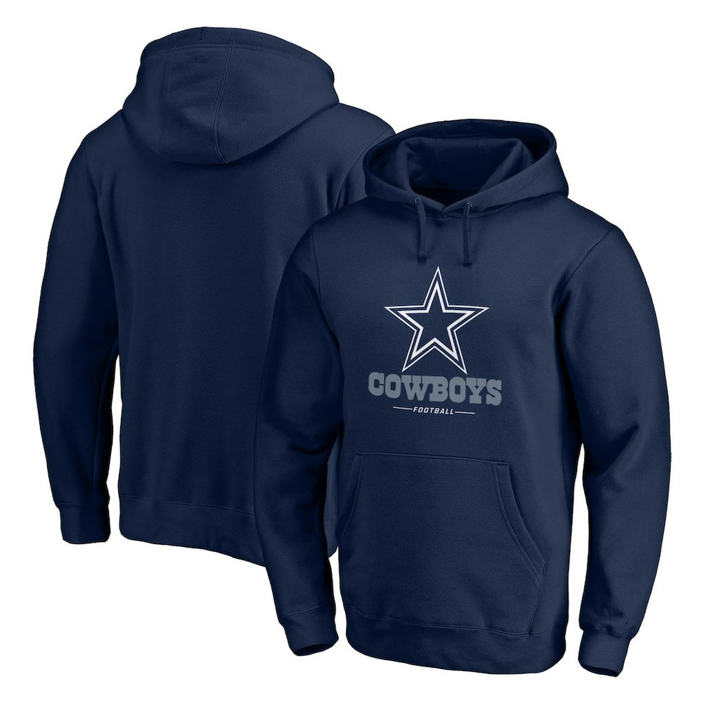 Dallas Cowboys Logo Team Lockup Fitted Pullover Hoodie - Navy Hoodies