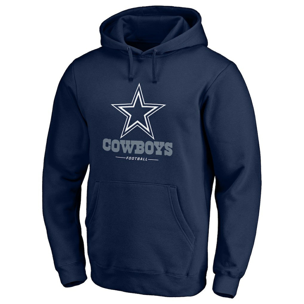 Dallas Cowboys Logo Team Lockup Fitted Pullover Hoodie - Navy Hoodies