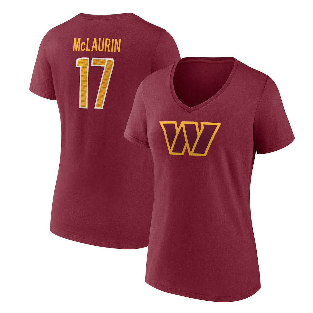 Terry McLaurin Washington Commanders Women's Player Icon Name & Number V-Neck T-Shirt - Burgundy T-shirts