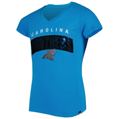 Carolina Panthers New Era Girls Youth Reverse Sequin Wordmark V-Neck T-Shirt - Blue T-shirts