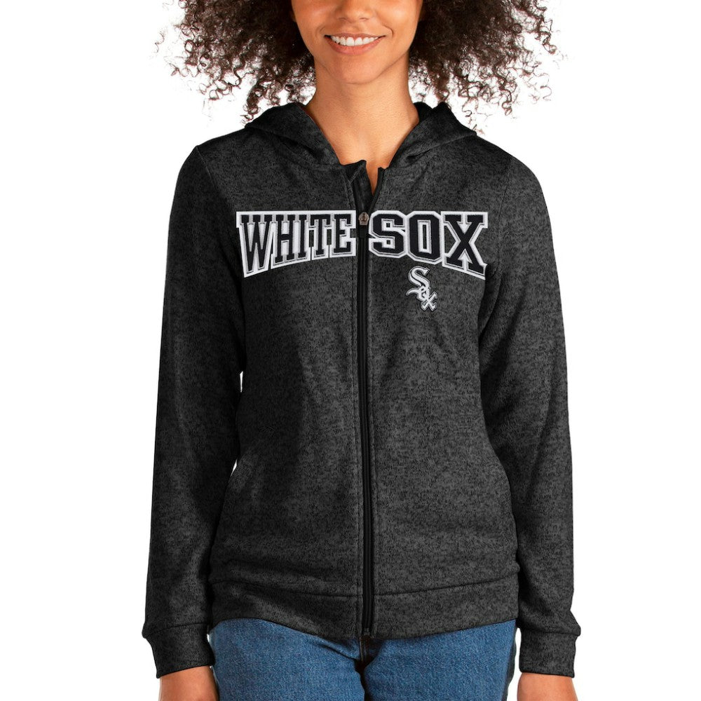 Chicago White Sox Antigua Women's Wordmark Absolute Full-Zip Hoodie - Heathered Black Hoodies