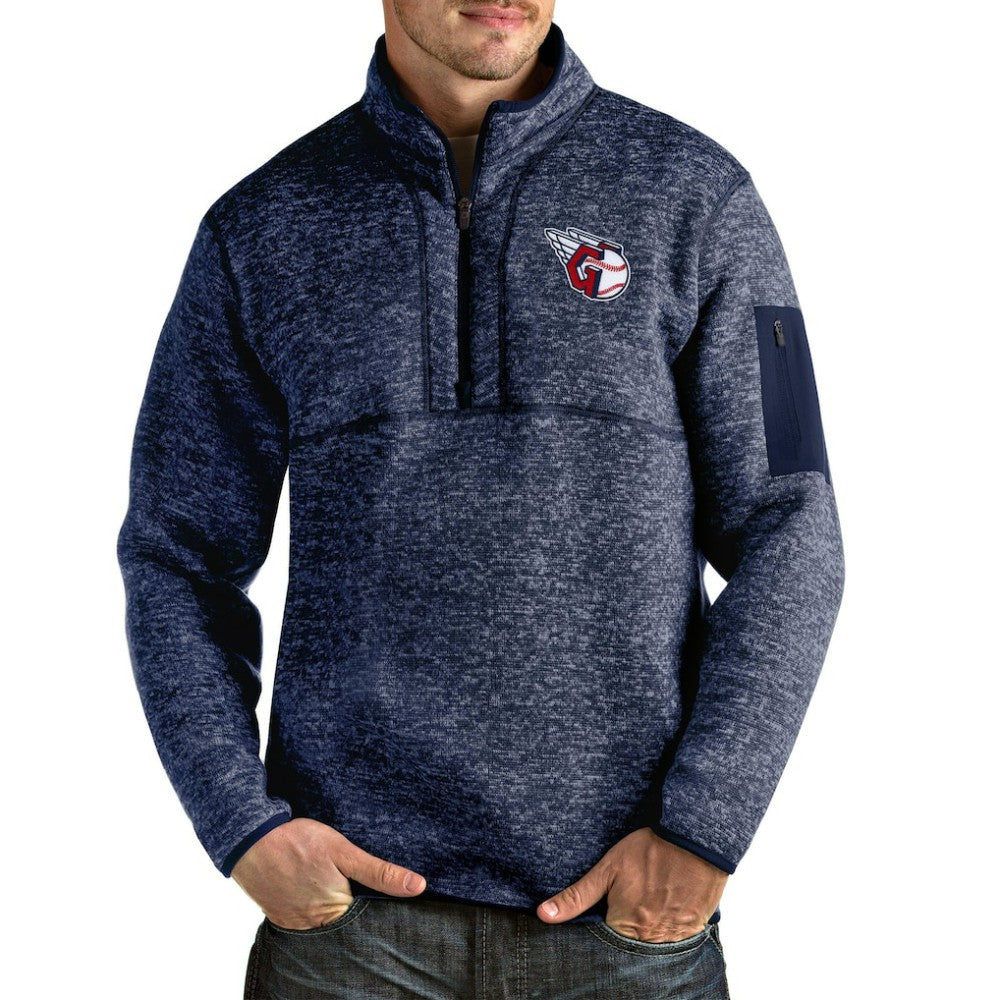 Cleveland Guardians Antigua Fortune Quarter-Zip Pullover Jacket - Heathered Navy Jackets