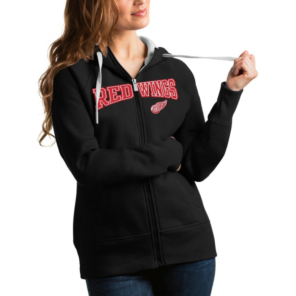 Detroit Red Wings Antigua Women's Wordmark Victory Full-Zip Hoodie - Black | US 4627257