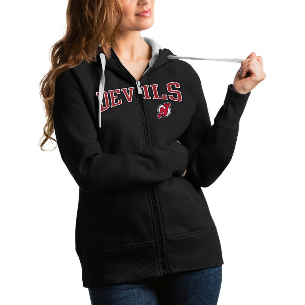 New Jersey Devils Antigua Women's Wordmark Victory Full-Zip Hoodie - Black | US 4627298