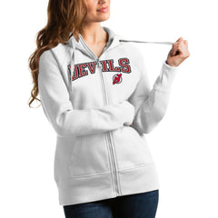 New Jersey Devils Antigua Women's Wordmark Victory Full-Zip Hoodie - White | US 4627302