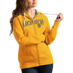 Pittsburgh Penguins Antigua Women's Wordmark Victory Full-Zip Hoodie - Gold | US 4627329