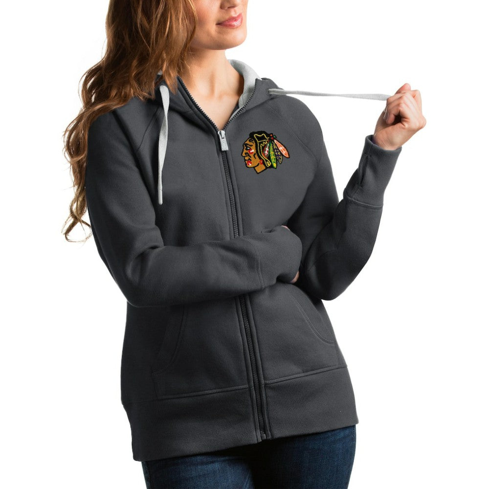 Chicago Blackhawks Antigua Women's Victory Full-Zip Hoodie - Charcoal | US 4627413