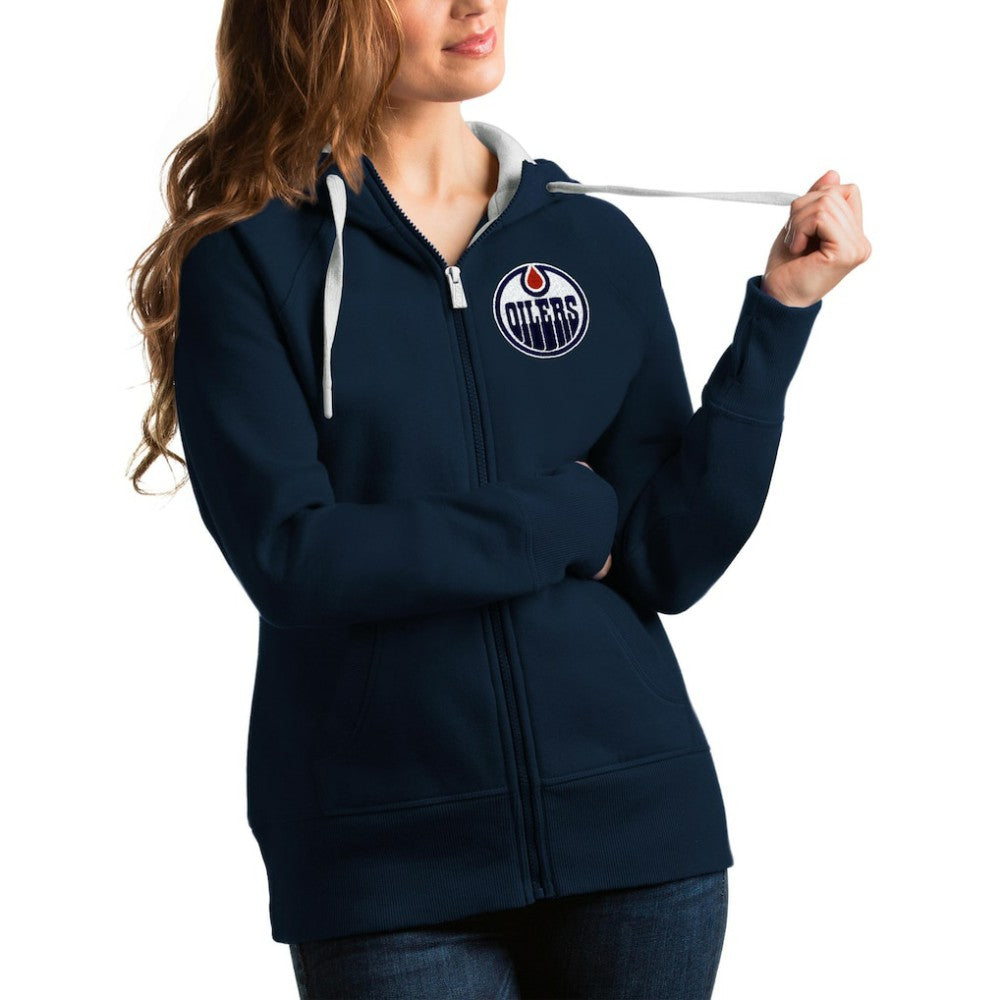 Edmonton Oilers Antigua Women's Victory Full-Zip Hoodie - Navy | US 4627445