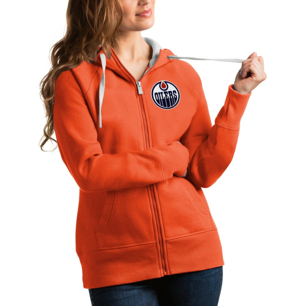 Edmonton Oilers Antigua Women's Victory Full-Zip Hoodie - Orange | US 4627446