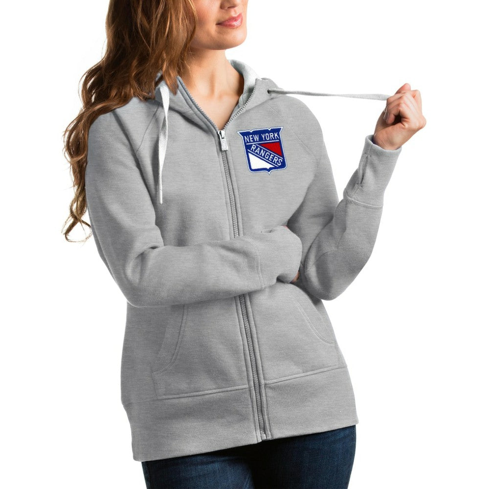 New York Rangers Antigua Women's Victory Full-Zip Hoodie - Heathered Gray | US 4627491