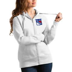 New York Rangers Antigua Women's Victory Full-Zip Hoodie - White | US 4627495