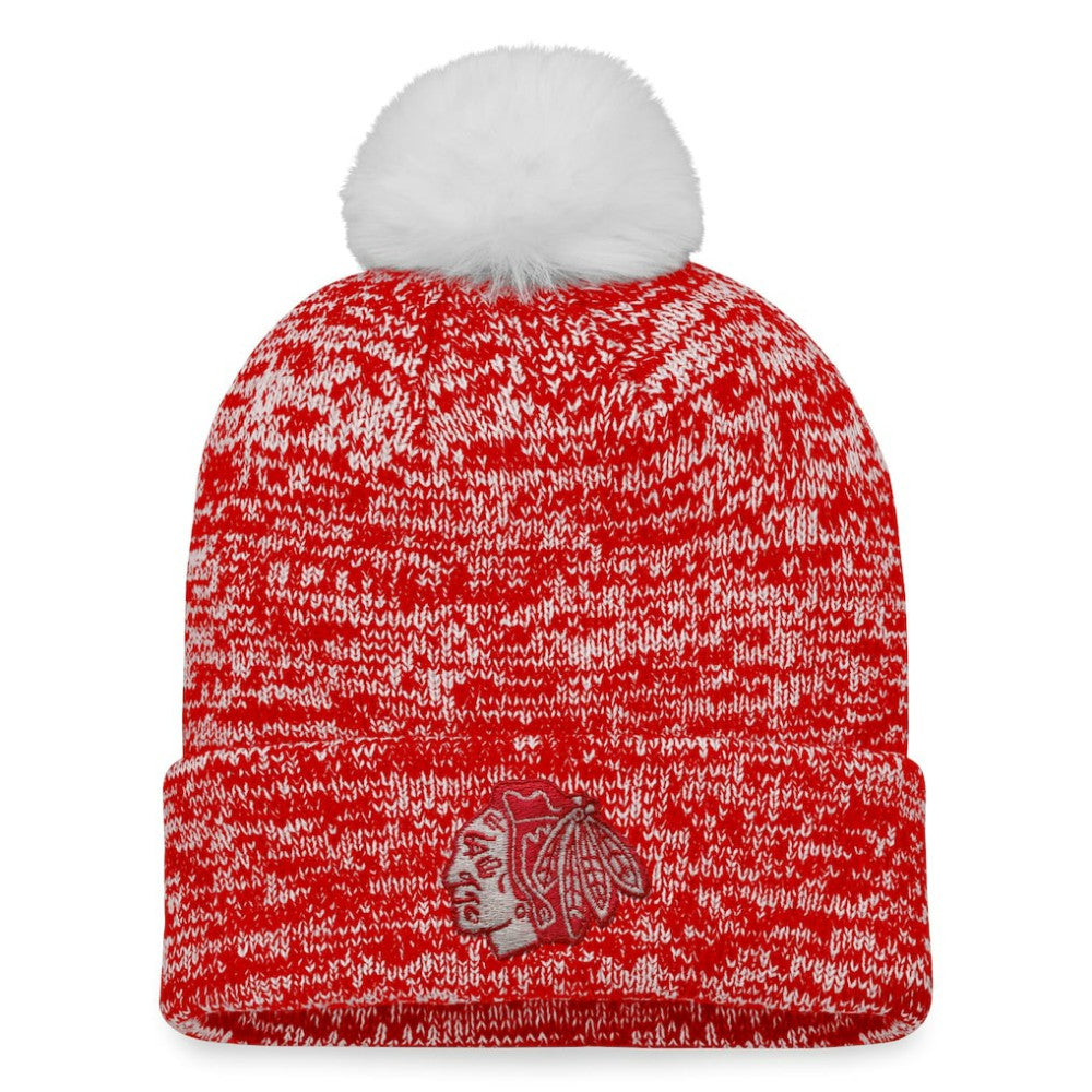 Chicago Blackhawks Fanatics Women's Glimmer Cuffed Knit Hat with Pom - Red | US 4630463