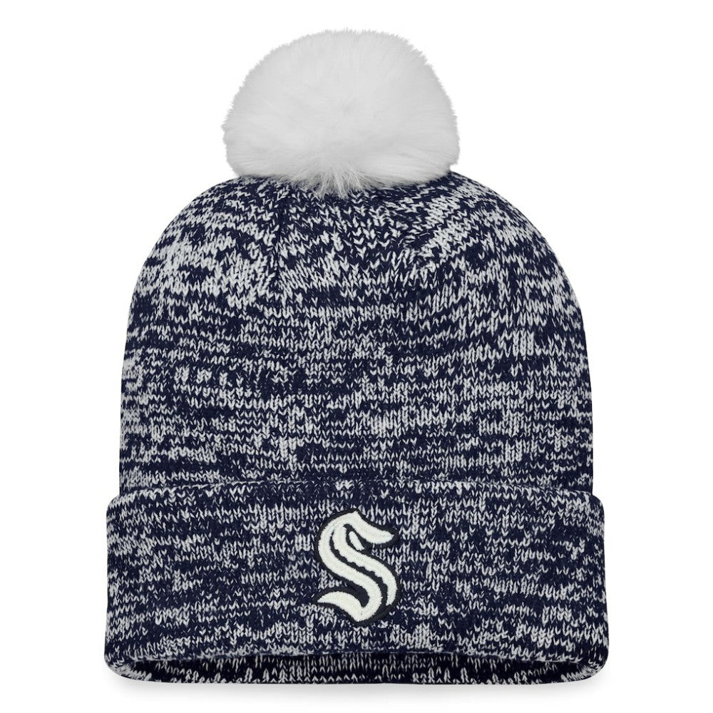 Seattle Kraken Fanatics Women's Glimmer Cuffed Knit Hat with Pom - Deep Sea Blue | US 4630481