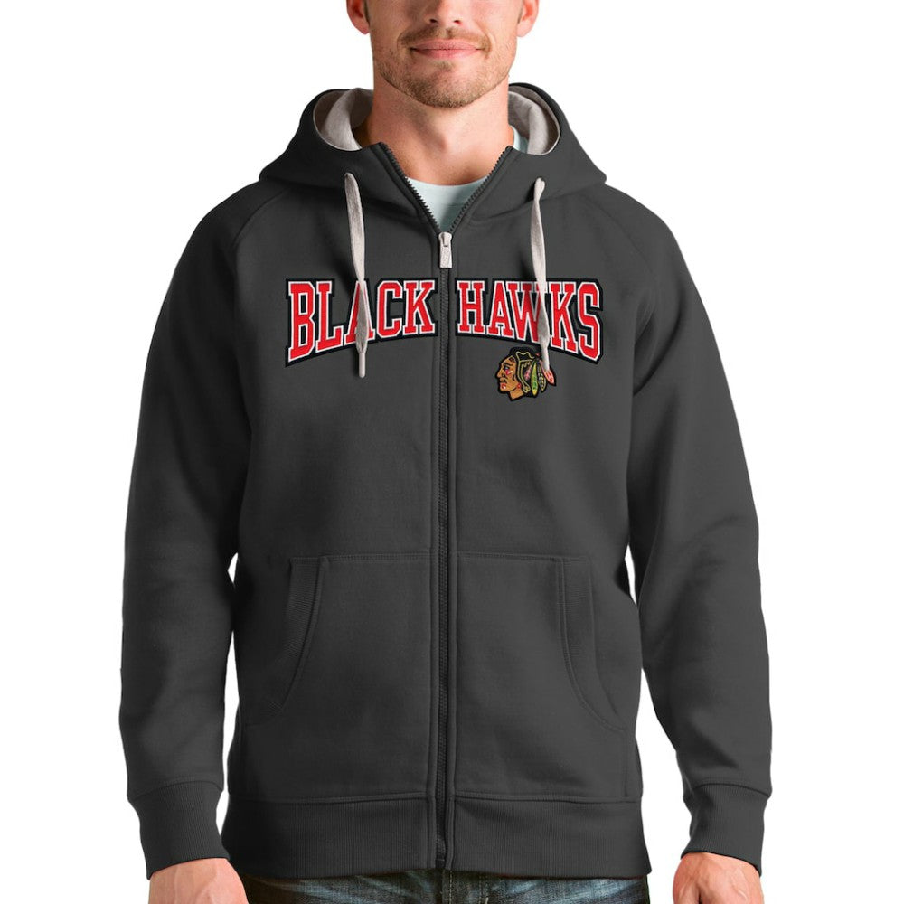 Chicago Blackhawks Antigua Wordmark Victory Full-Zip Hoodie - Charcoal | US 4636859