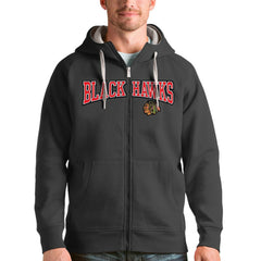 Chicago Blackhawks Antigua Wordmark Victory Full-Zip Hoodie - Charcoal | US 4636859