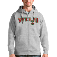 Minnesota Wild Antigua Wordmark Victory Full-Zip Hoodie - Heathered Gray | US 4636904