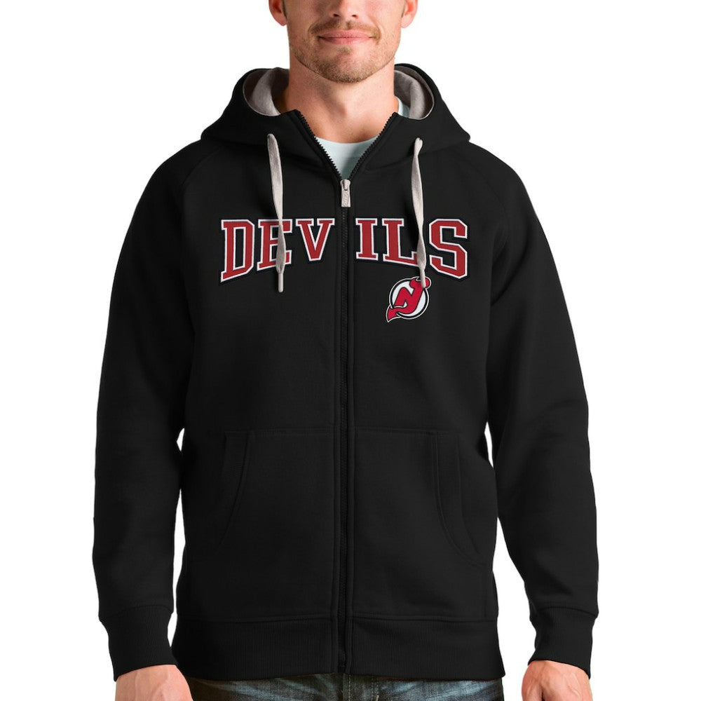 New Jersey Devils Antigua Wordmark Victory Full-Zip Hoodie - Black | US 4636921