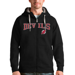 New Jersey Devils Antigua Wordmark Victory Full-Zip Hoodie - Black | US 4636921