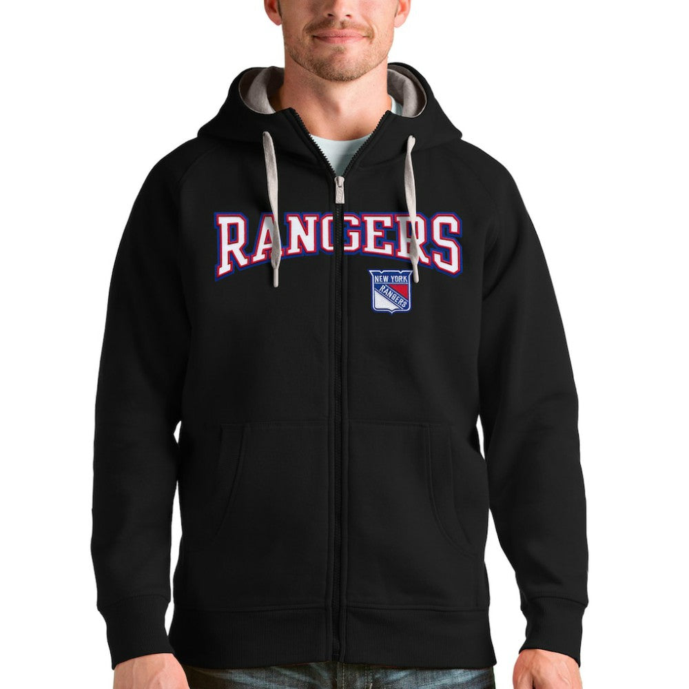New York Rangers Antigua Wordmark Victory Full-Zip Hoodie - Black | US 4636933