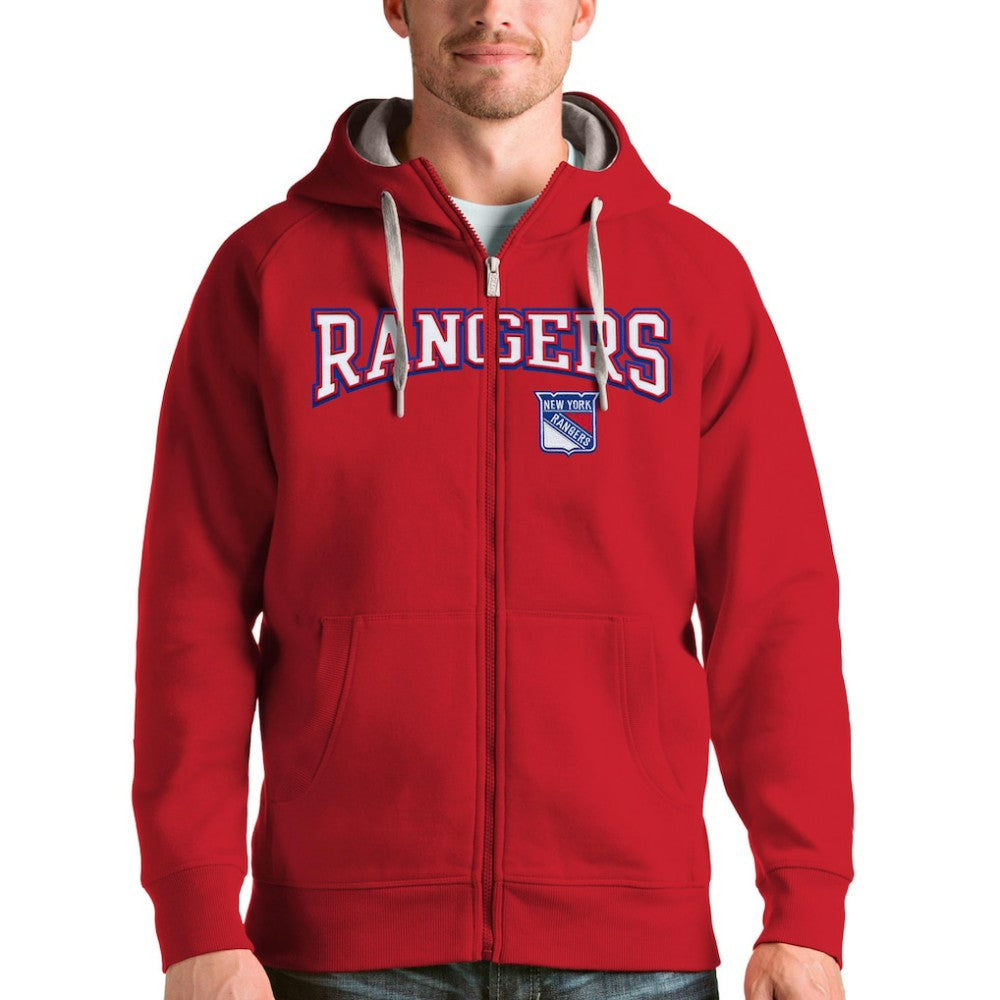 New York Rangers Antigua Wordmark Victory Full-Zip Hoodie - Red | US 4636937