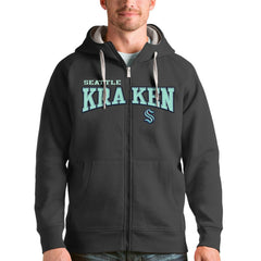 Seattle Kraken Antigua Wordmark Victory Full-Zip Hoodie - Charcoal | US 4636960
