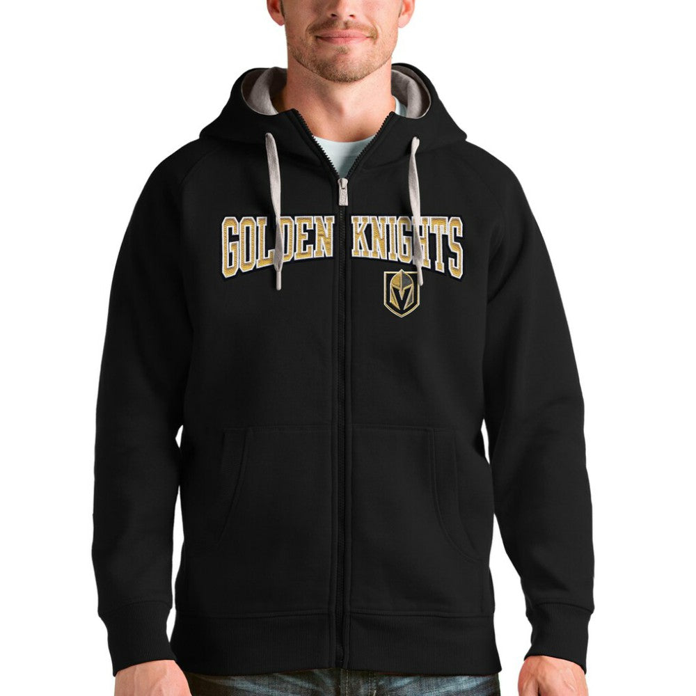 Vegas Golden Knights Antigua Wordmark Victory Full-Zip Hoodie - Black | US 4636988