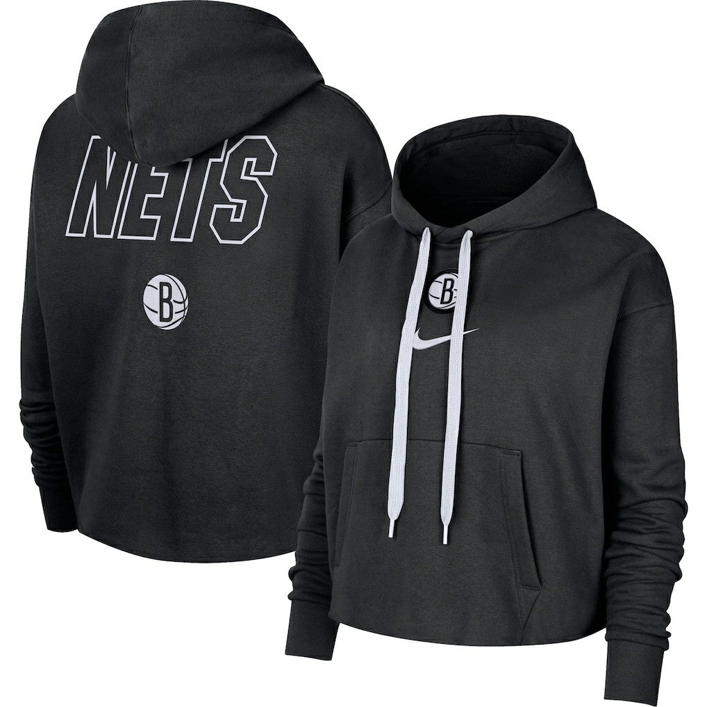 Brooklyn Nets Women's Courtside Cropped Pullover Hoodie Black - Nike