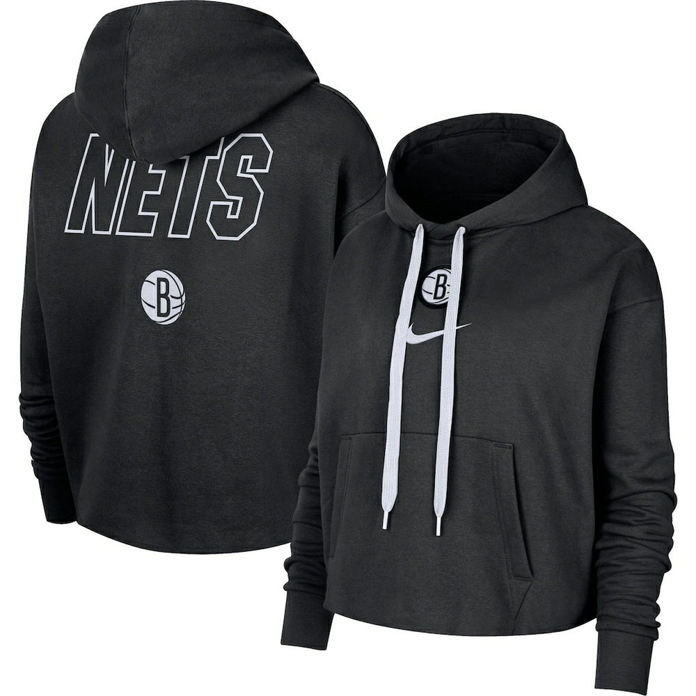 Brooklyn Nets Women's Courtside Cropped Pullover Hoodie Black - Nike