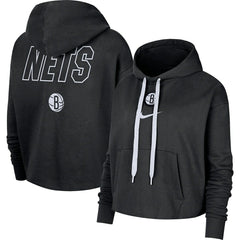 Brooklyn Nets Women's Courtside Cropped Pullover Hoodie Black - Nike