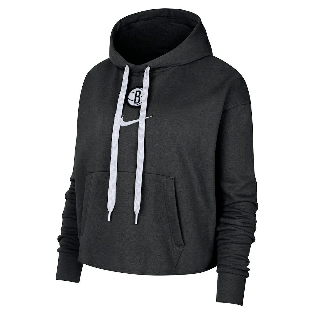 Brooklyn Nets Women's Courtside Cropped Pullover Hoodie Black - Nike