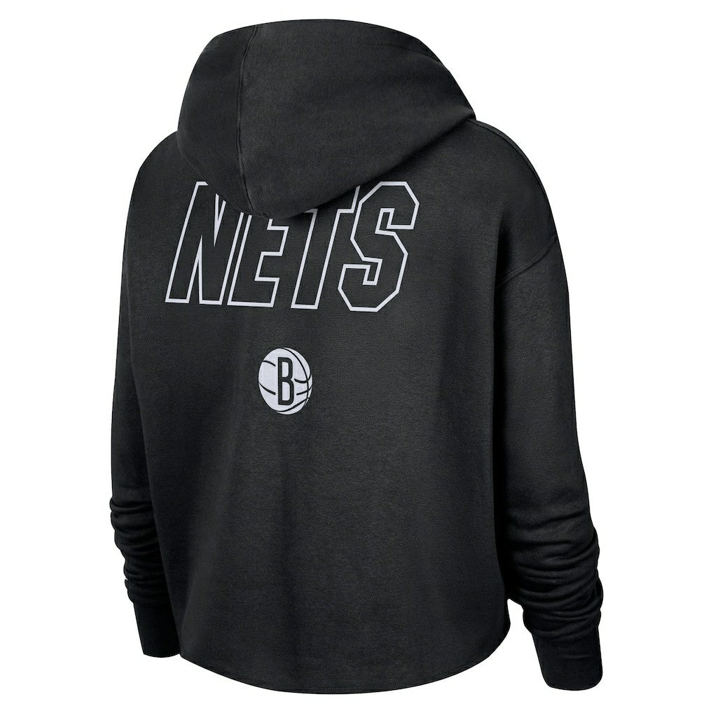 Brooklyn Nets Women's Courtside Cropped Pullover Hoodie Black - Nike