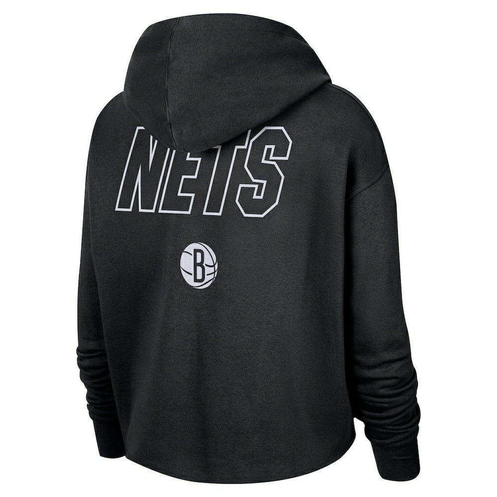 Brooklyn Nets Women's Courtside Cropped Pullover Hoodie Black - Nike