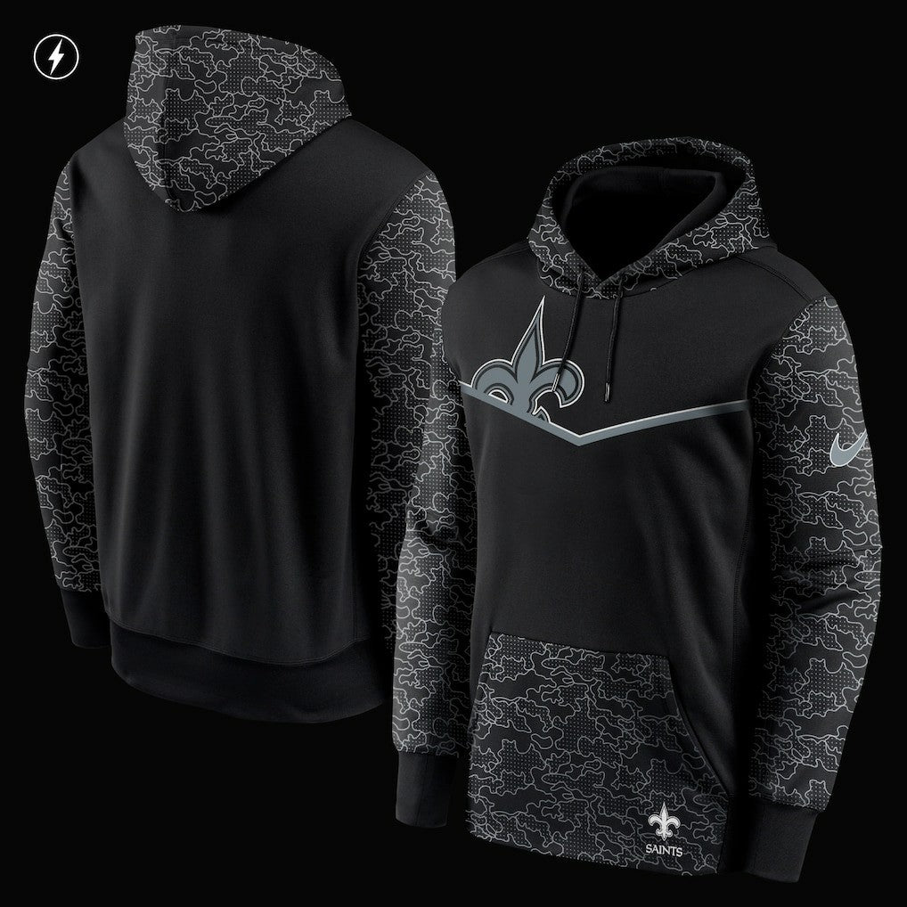 New Orleans Saints RFLCTV Chevron Pullover Hoodie - Black Hoodies