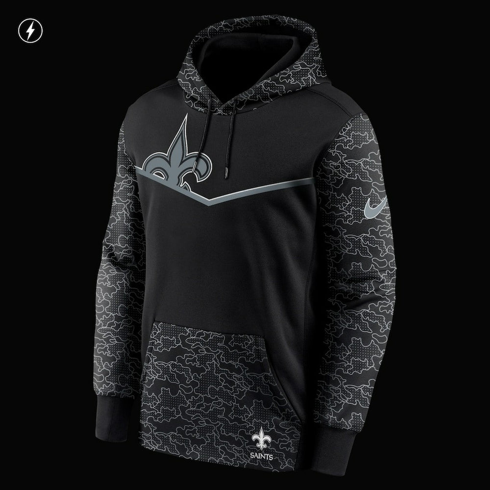 New Orleans Saints RFLCTV Chevron Pullover Hoodie - Black Hoodies