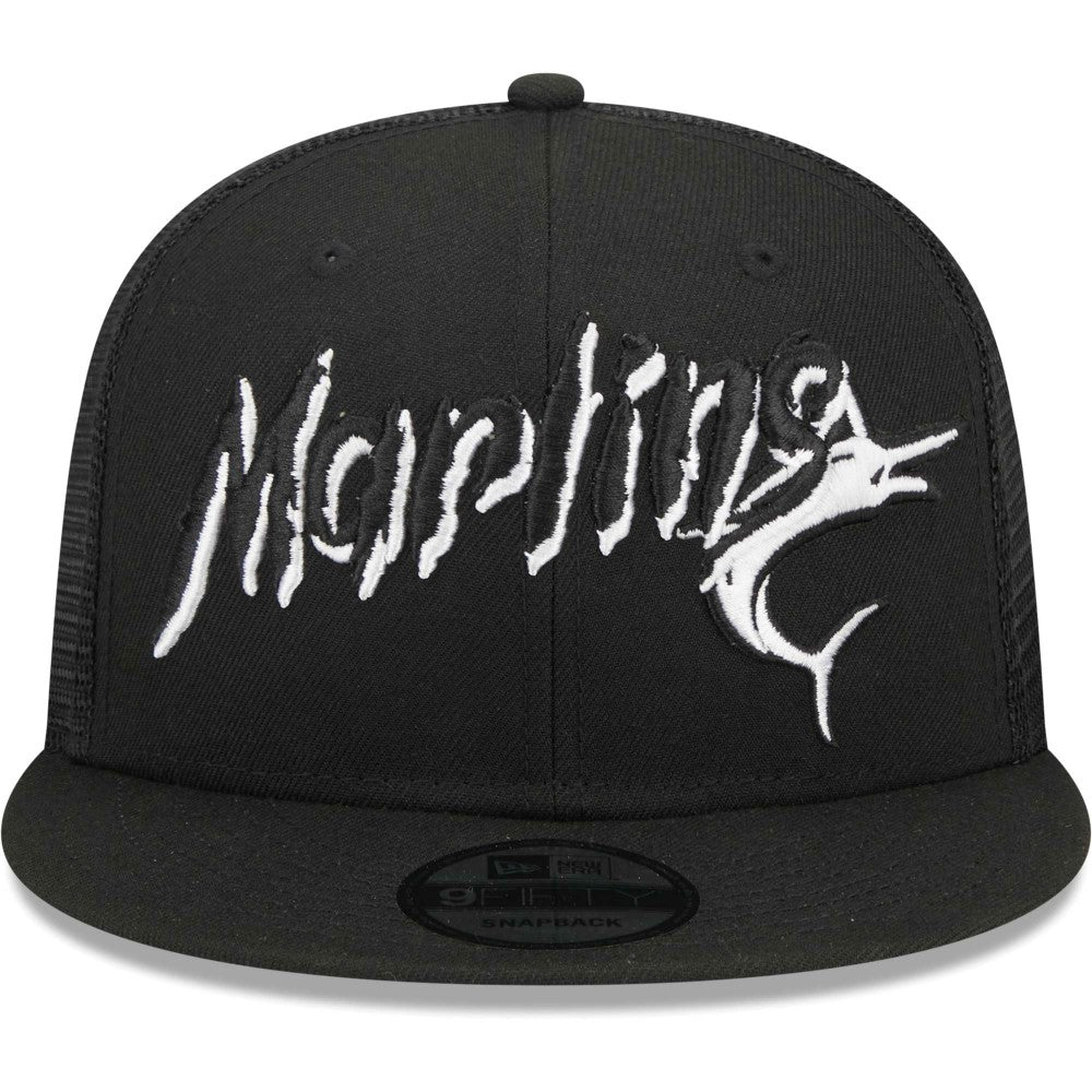 Miami Marlins New Era Street Trucker 9FIFTY Snapback Hat - Black Hats