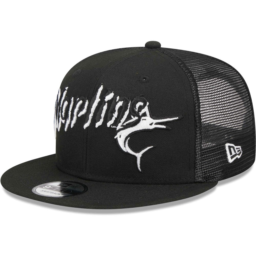 Miami Marlins New Era Street Trucker 9FIFTY Snapback Hat - Black Hats