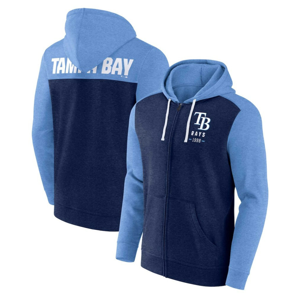 Tampa Bay Rays Fanatics Blown Away Full-Zip Hoodie - Heathered Navy/Heathered Light Blue Hoodies