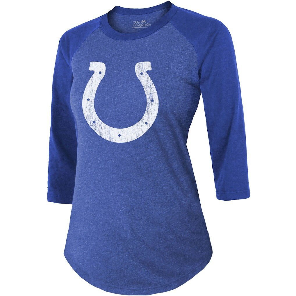 Jonathan Taylor Indianapolis Colts Majestic Threads Women's Player Name & Number Raglan Tri-Blend 3/4-Sleeve T-Shirt - Royal T-shirts