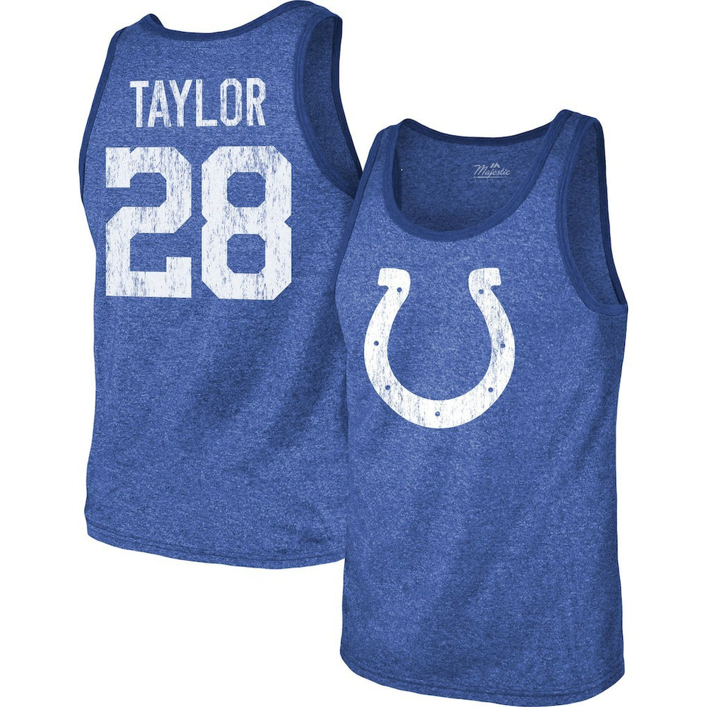 Jonathan Taylor Indianapolis Colts Majestic Threads Player Name & Number Tri-Blend Tank Top - Heathered Royal Tops