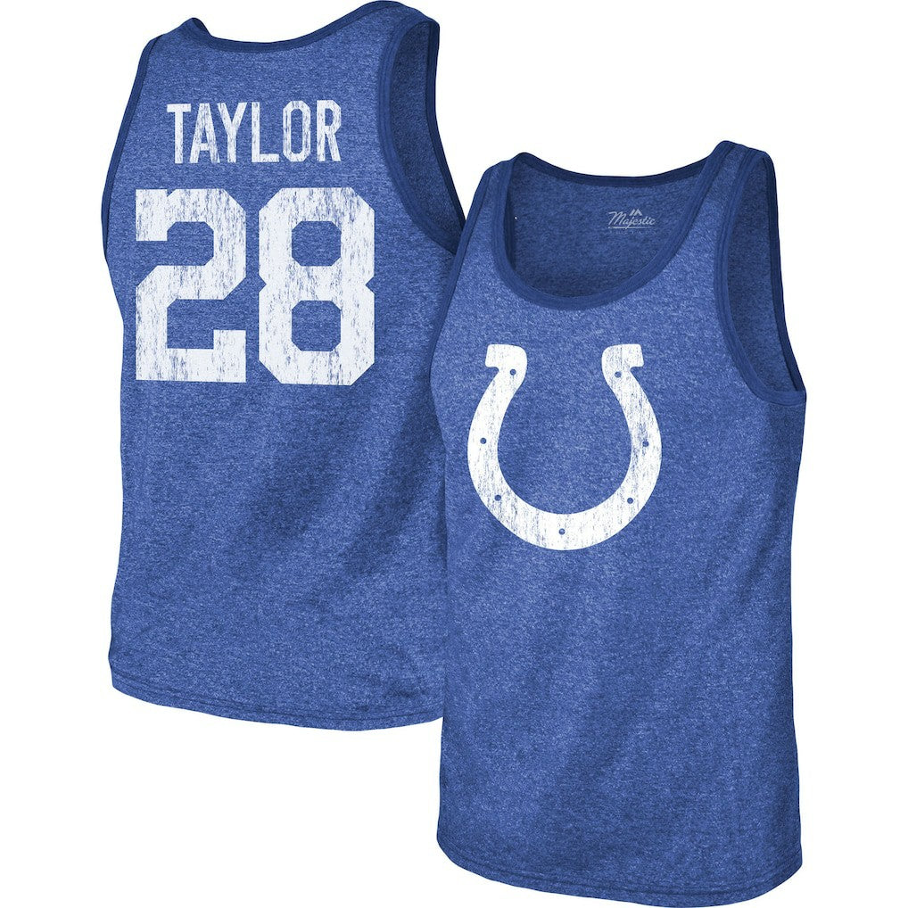 Jonathan Taylor Indianapolis Colts Majestic Threads Player Name & Number Tri-Blend Tank Top - Heathered Royal Tops