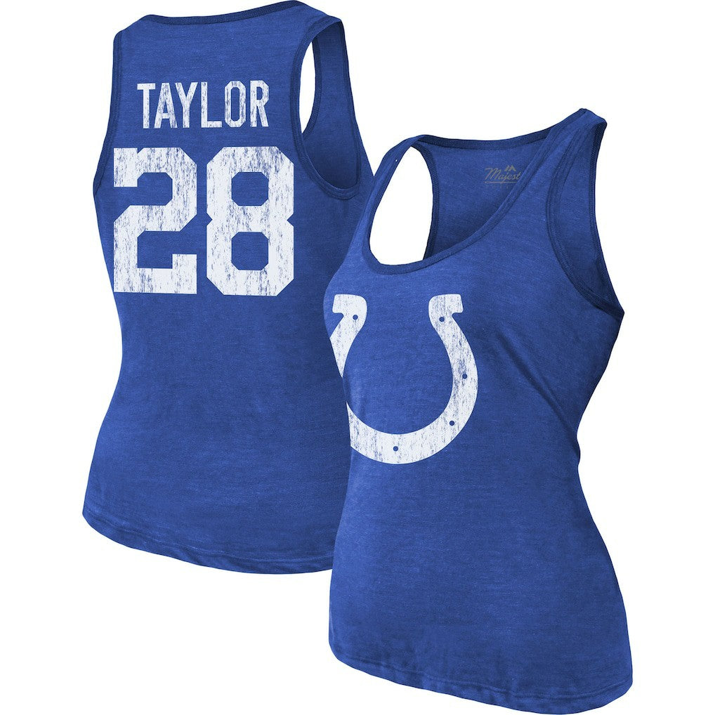 Jonathan Taylor Indianapolis Colts Majestic Threads Women's Player Name & Number Tri-Blend Tank Top - Royal Tops