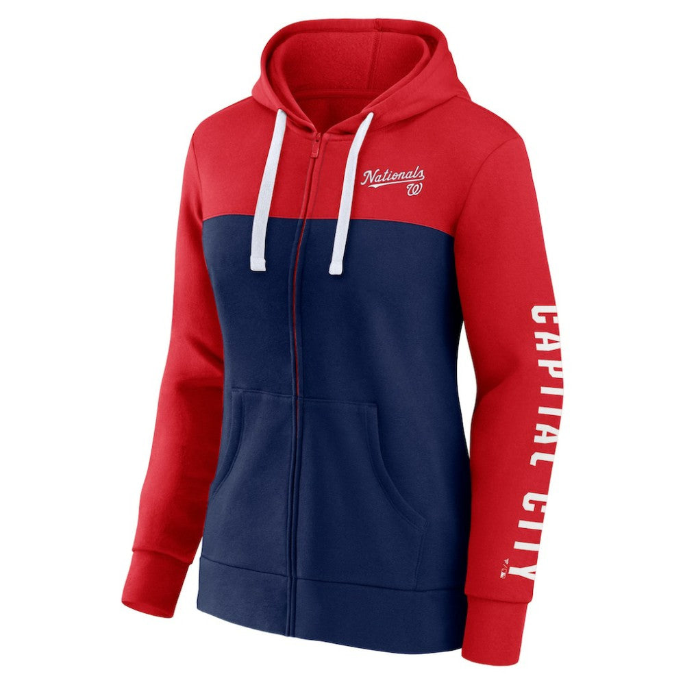 Washington Nationals Fanatics Women's Take The Field Colorblocked Hoodie Full-Zip Jacket - Red/Navy Jackets