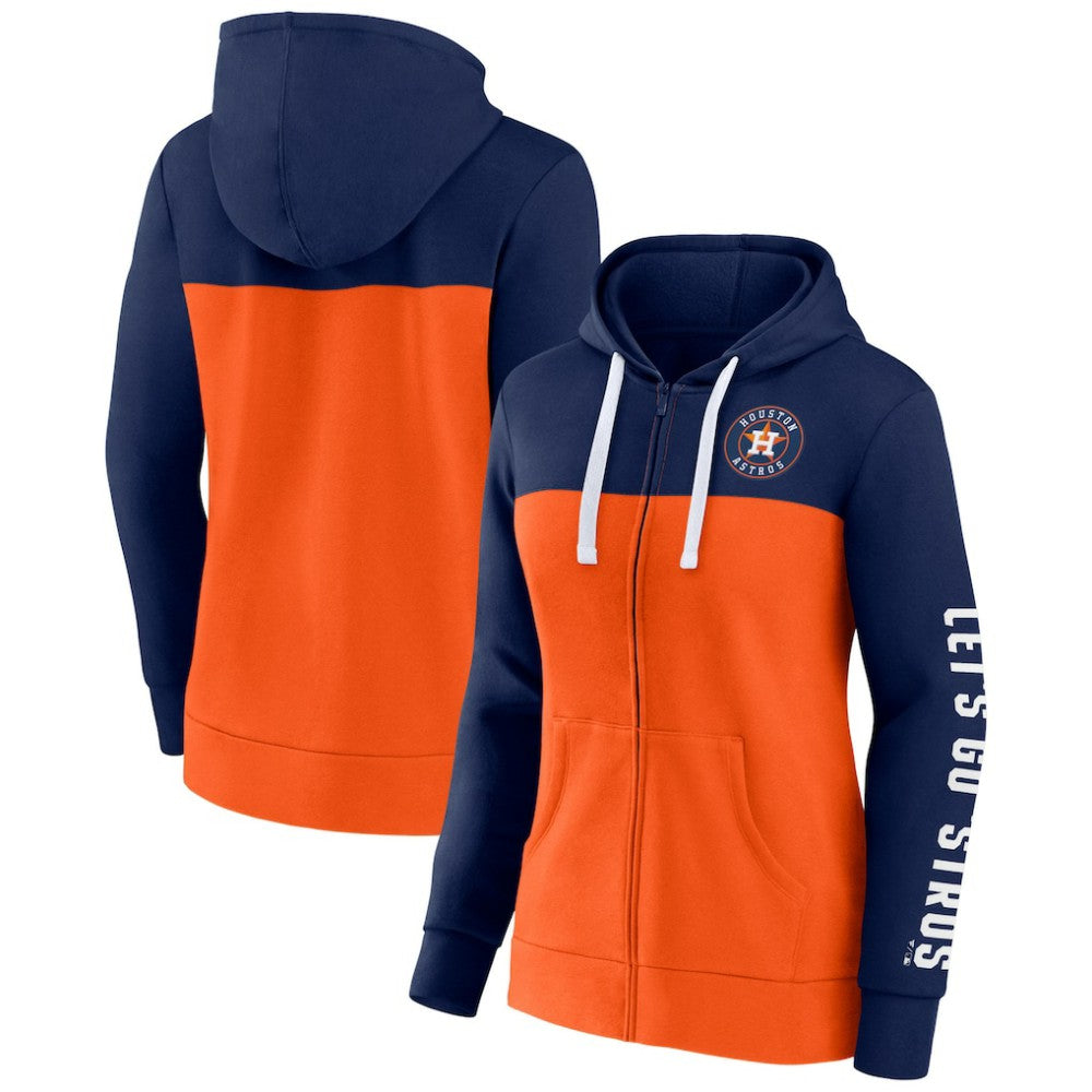 Houston Astros Fanatics Women's Take The Field Colorblocked Hoodie Full-Zip Jacket - Navy/Orange Jackets