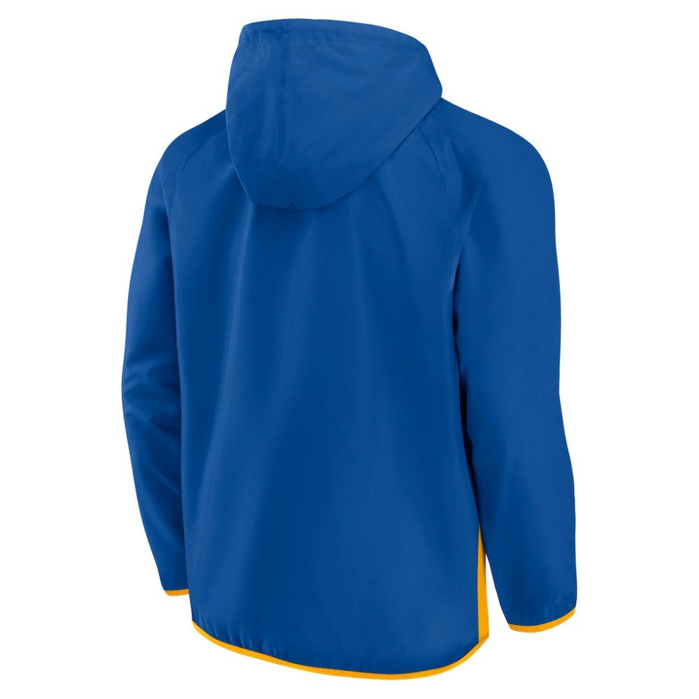 St. Louis Blues Fanatics Backhand Shooter Defender Anorak Raglan Hoodie Quarter-Zip Jacket - Blue/Gold | US 4641654