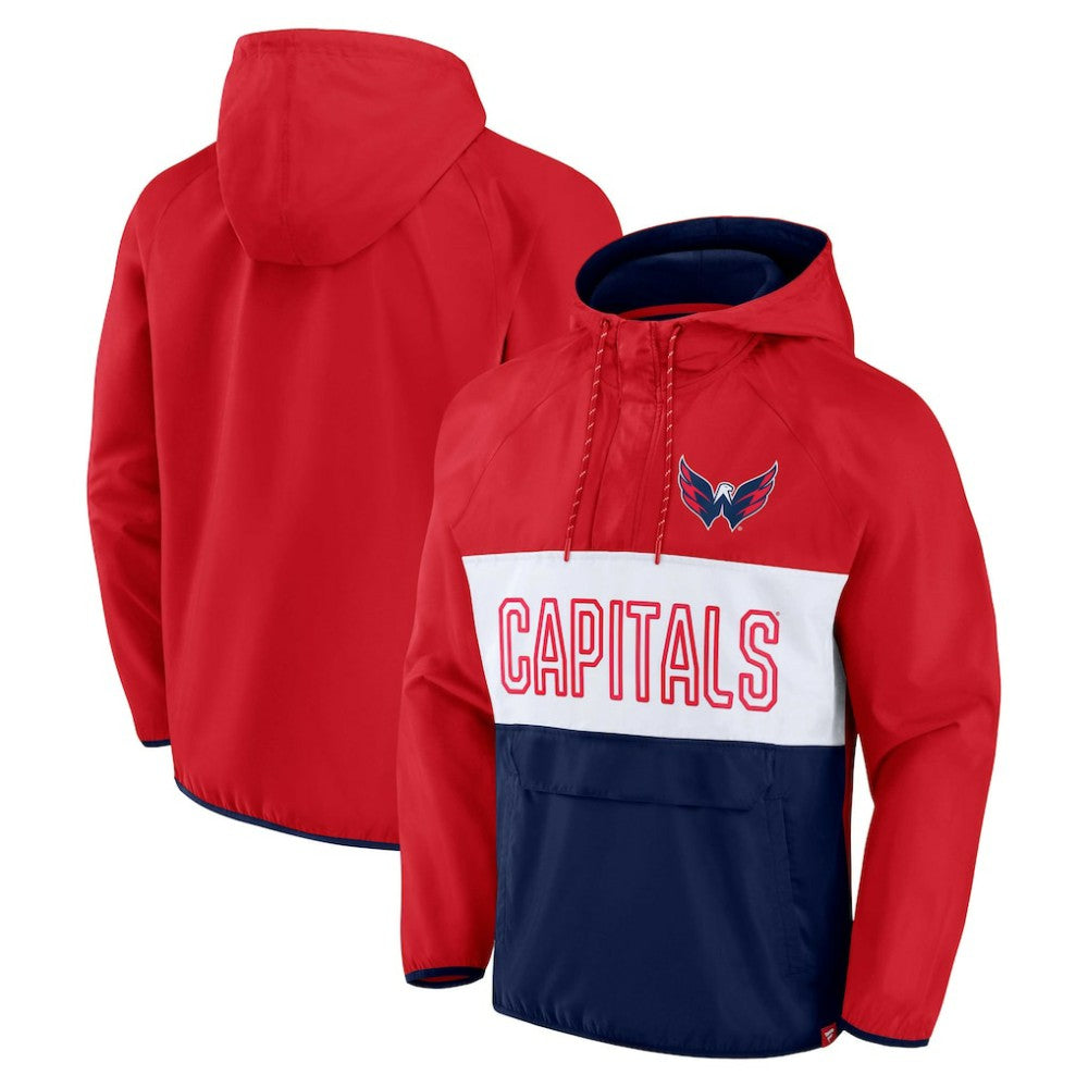 Washington Capitals Fanatics Backhand Shooter Defender Anorak Raglan Hoodie Quarter-Zip Jacket - Red/Navy | US 4641664