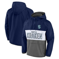 Seattle Kraken Fanatics Backhand Shooter Defender Anorak Raglan Hoodie Quarter-Zip Jacket - Deep Sea Blue/Gray | US 4641672