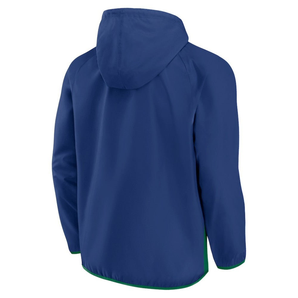 Vancouver Canucks Fanatics Backhand Shooter Defender Anorak Raglan Hoodie Quarter-Zip Jacket - Blue/Green | US 4641674